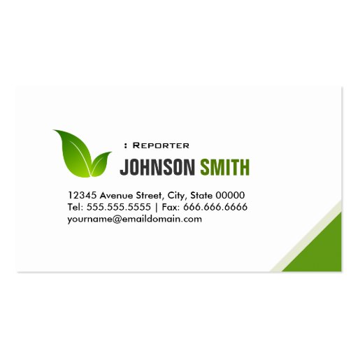 Reporter - Elegant Modern Green Business Cards (front side)