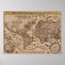 "Reproducción del siglo XVI del mapa de Viejo Mund Impresiones
