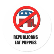 Republicans eat puppies round sticker