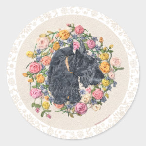 Scottie Dog on Floral Background Sticker Scottie Dog on Floral Background Sticker