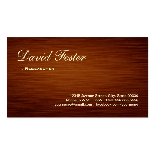 Researcher - Wood Grain Look Business Card Template (front side)