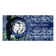 Reserva azul del brocado la tarjeta de la foto de  tarjetas fotográficas personalizadas