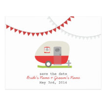 Reserva retra roja del boda del remolque la postal