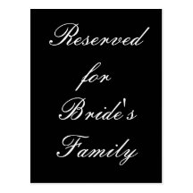 Reserved for Bride's Family Postcards