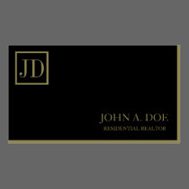 Residential Realtor Black/Gold Square Monogram business cards