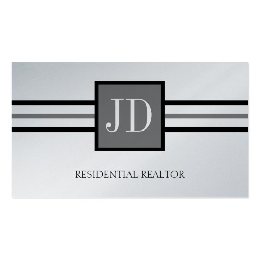 Residential Realtor Broker Monogram Platinum Paper Business Card Templates (front side)