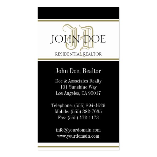 Residential Realtor Gold Roman Business Card Templates (back side)