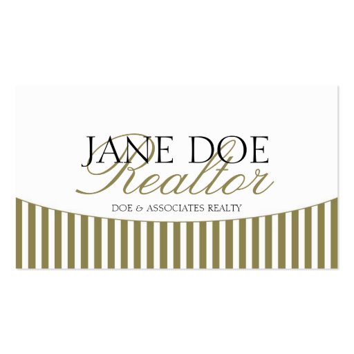 Residential Realtor Gold Script Stripes White Business Card (front side)