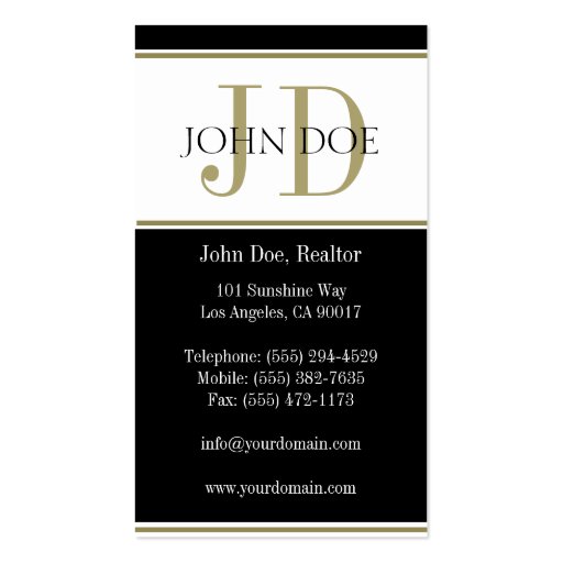 Residential Realtor Gold Stripes Business Card Template (back side)