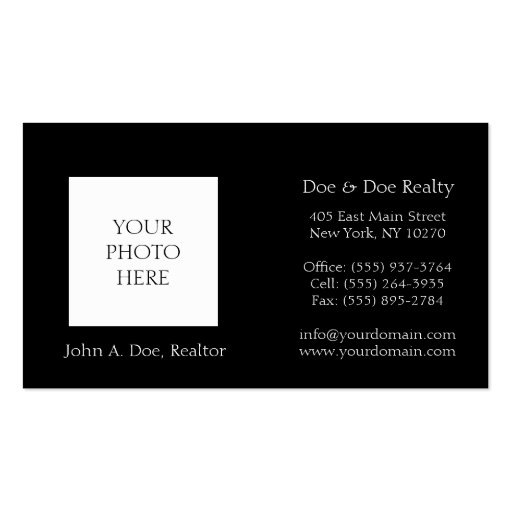 Residential Realtor Head Shot Classic Black Business Card (front side)