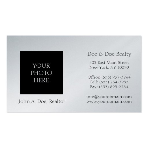 Residential Realtor Head Shot Platinum Paper Business Card Templates (front side)