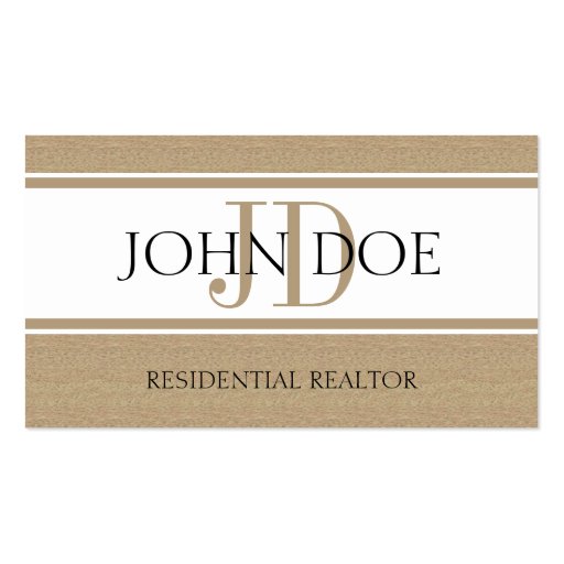 Residential Realtor Real Estate Monogram Dark Tan Business Card Templates (front side)