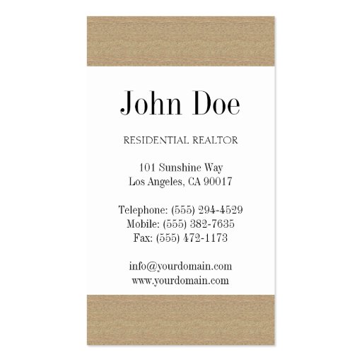 Residential Realtor Real Estate Texture Tan Stripe Business Cards (back side)