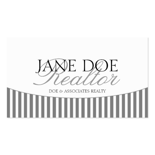 Residential Realtor Silver Script Stripes White Business Card Template (front side)