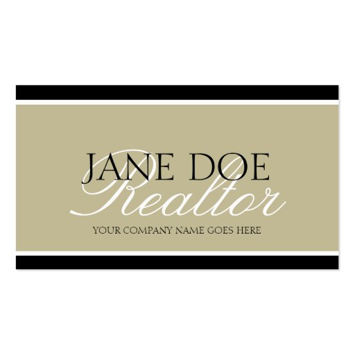 Residential Realtor Tan/White Script/Black Borders Business Cards
