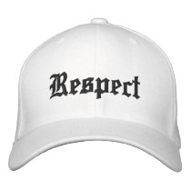 Respect hat in white with black letters. embroidered hats by orangestreak Respect hat in white with black letters. embroidered hats