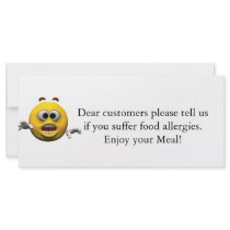 Restaurant Allergy Notice Rack Cards