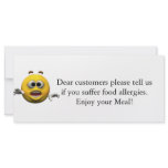 Restaurant Allergy Notice Rack Cards