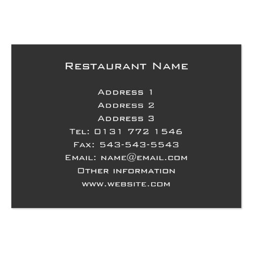 Restaurant Business Card (back side)