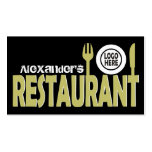 Restaurant cutlery plate olive green black white business cards