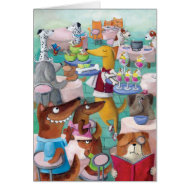 Restaurant full of Dogs card
