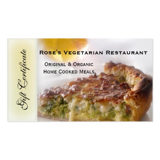 Restaurant Gift Certificate or Gift Voucher Business Card (front side)