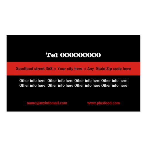 Restaurant text cutlery plate red black white business card templates (back side)