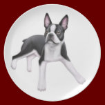 Resting Boston Terrier Dog Plate plates
