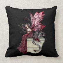 Restless Ruby Dragon and Faerie Throw Pillow