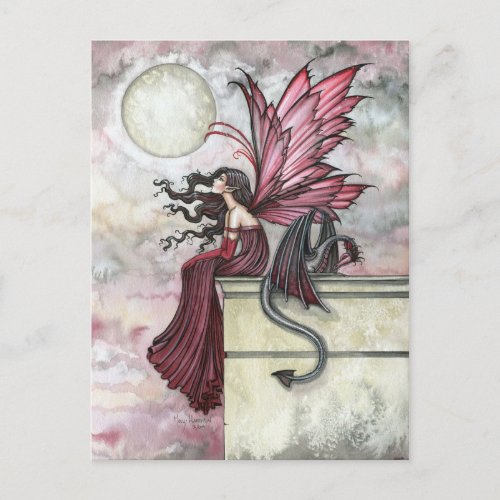 Restless Ruby Fairy and Dragon Postcard postcard