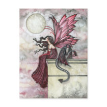 Restless Ruby Fairy and Dragon Postcard by robmolily Restless Ruby Fairy and Dragon Postcard