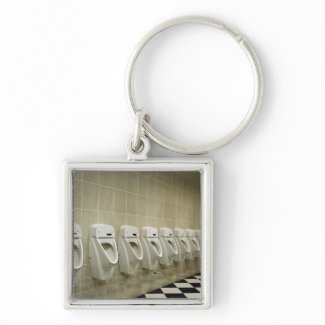 restroom interior with urinal row key chain
