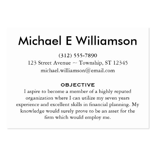 Resume Business Cards (front side)