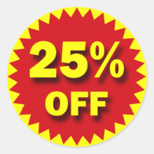 RETAIL BADGE - 25% OFF ROUND STICKER