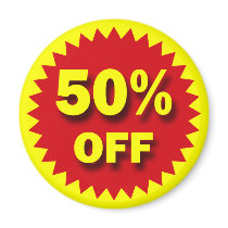 RETAIL SALE BADGE - 50% OFF REFRIGERATOR MAGNET