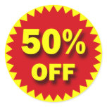 RETAIL SALE BADGE - 50% OFF ROUND STICKER