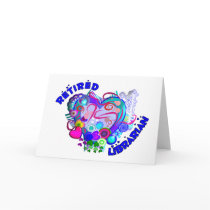 Retired Librarian Artsy Retro Blue Heart Greeting Card