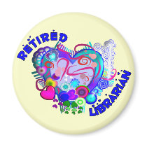 Retired Librarian Artsy Retro Blue Heart Fridge Magnet
