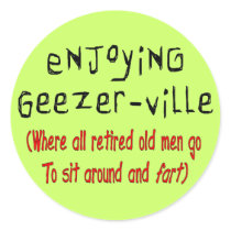 Retired Mens T-Shirts & Gifts "Geezer-Ville" Sticker