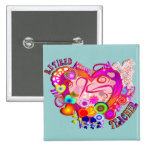 Retired Teacher Artsy Retro Heart Pinback Button
