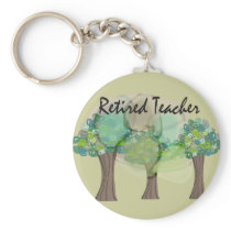 Retired Teacher Artsy Trees Design Gifts Keychain