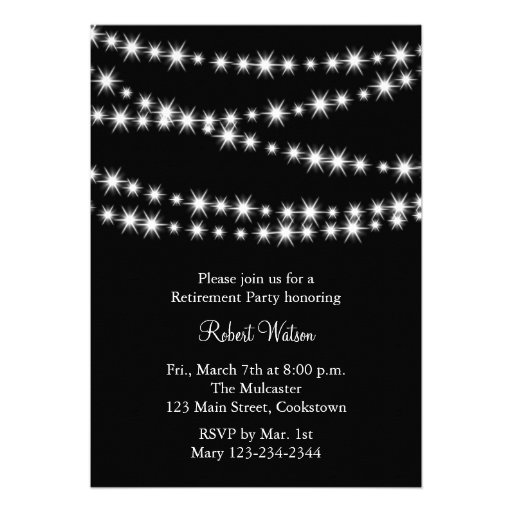 Retirement Party Black Twinkle Lights Custom Invitations