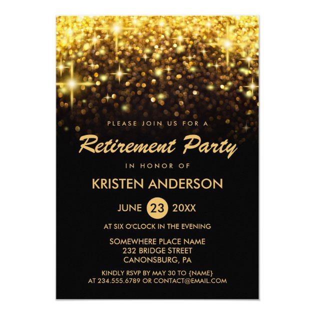 Retirement Party Gold Glitter Glamour Sparkles Card (front side)