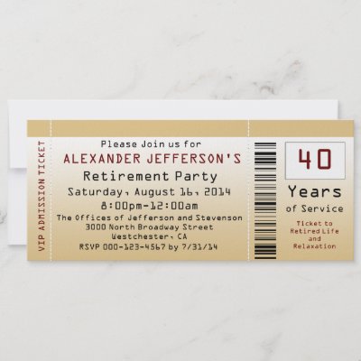 Retirement Party Invitations on Office Retirement Party Invitation Gold Tone Ticketby Custominvites