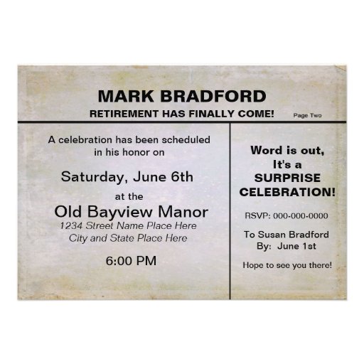 Retirement Party Invitation - PHOTO INSERT/ News