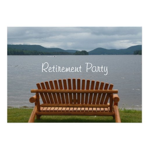 Retirement Party-Lakeview with Wooden Bench Custom Invites