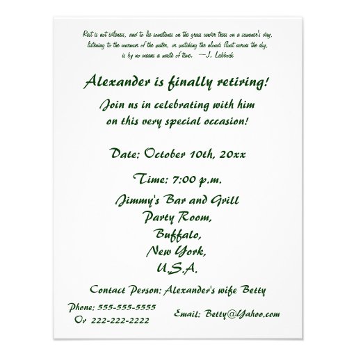 Retirement Party-Peaceful Tree/with Quote Personalized Announcements