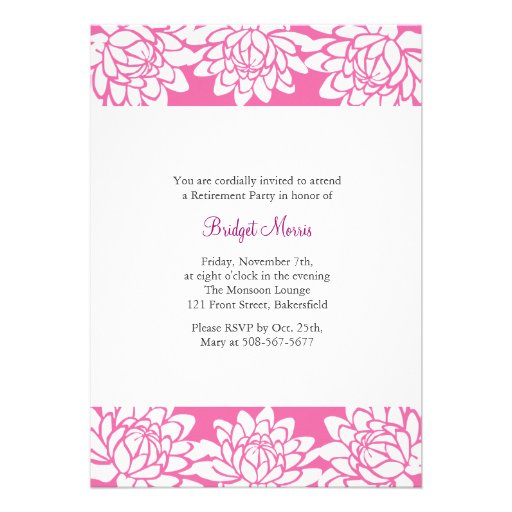 Retirement Party Pink Modern and Floral Invite