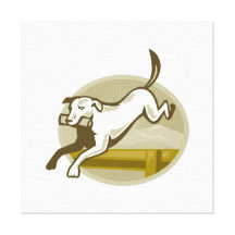 Retriever Dog Training Jumping Hurdle Retro Canvas Prints