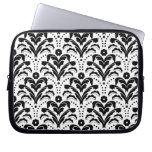 Retro 1930s Modern Girl Flapper Damask Black White Laptop Sleeve
